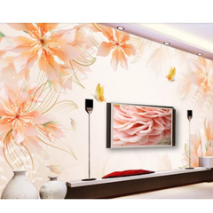 8D Wallpaper Peach Flowers and Butterfly